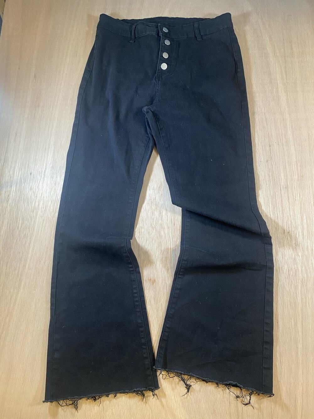 SHEIN Women’s Black High Rise Bootcut Flare Jeans Raw Hem Button Fly Size XL